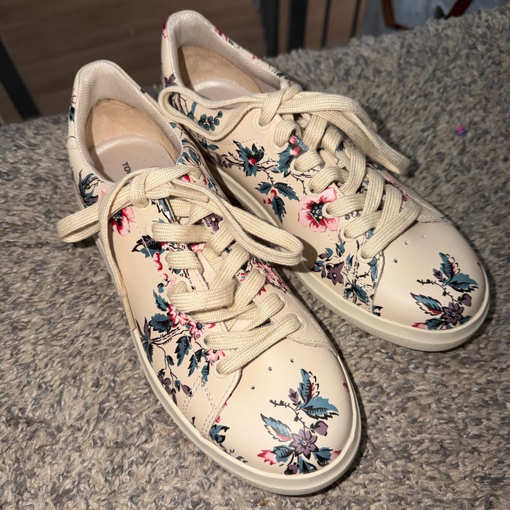 New” Tory Burch Lyonnaise Leather Multicolor Floral Sneakers Size:6